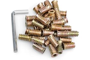 40Pcs Anwenk 1/4"-20 x 20mm Furniture Screw in Nut Threaded Wood Inserts Bolt Fastener Connector Hex Socket Drive for Wood Furniture Assortment (with Hex Spanner)