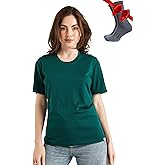 Lightweight Merino Wool Women’s Sport T-Shirt and Socks (Small, Forest Green Crewneck)