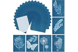 NOVWANG 30 Sheets Cyanotype Paper, High-Sensitivity Sun Print Papers Kit, Equipped with 1 Acrylic Sheet, for Sun Art Paper DI