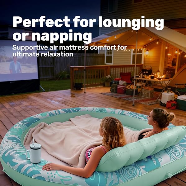 SLOOSH INFLATABLE TANNING POOL LOUNGER FLOAT, 72″ X 56″ POOL FLOATS ADULT WITH PILLOW, 4 IN 1 ROUND SUNTAN TUB RAFT FLOATIE,SUNBATHING BED LOUNGE FOR WATER BLOW UP BALL PIT PARTY GIFTS, CYAN