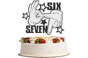 YCTHUNFISH 1 PCS Six Seven Cake Topper Glitter Cheers to 7 Years Funny Six Seven Cake Pick I Was 6 Now I'm 7 Cake Decoration 