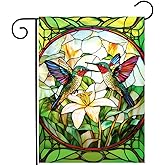Stained Glass Hummingbird Garden Flags Floral Spring Flag Summer Flower Yard Flags for Outside 12x18 Double Sided Small Outdoor Seasonal Flags for Lawn Porch Patio Decor