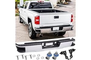 SAFAUTOPARTS Rear Steel Step Bumper Assembly for 2014-2018 Chevy Silverado 1500 & GMC Sierra 1500 without Park Sensor Holes Chrome Back Bumper Replacement for GM1103176,with Pads Brackets and License Plate Lights