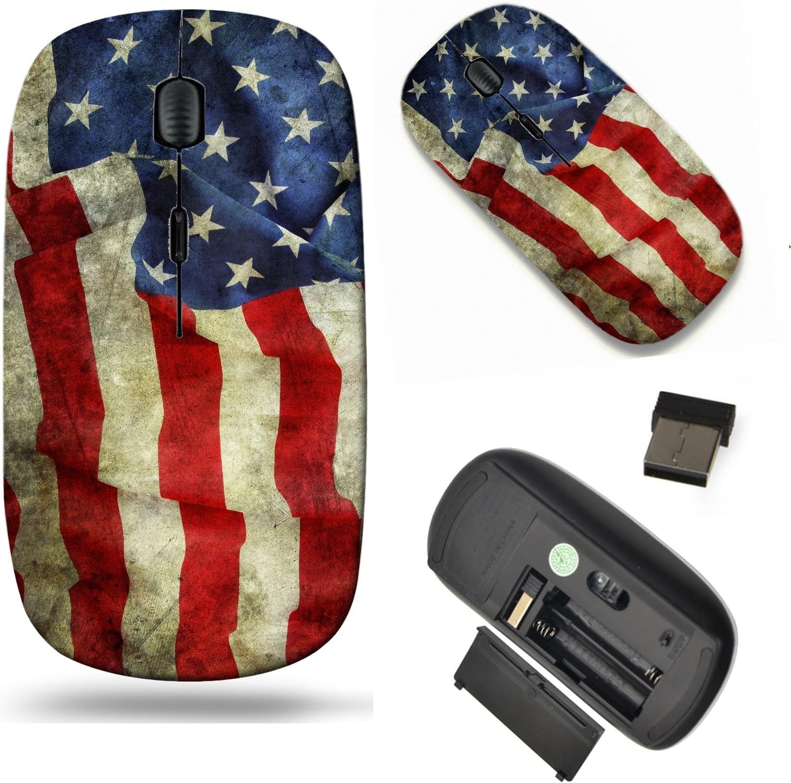MSD Wireless Mouse Travel 2.4G Wireless Mice with USB Receiver, Noiseless and Silent Click with 1000 DPI for Notebook, pc, Laptop, Computer, mac Book Design 25232337 Closeup of Grunge American Flag