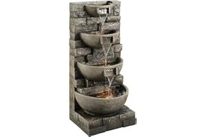 VEVOR Outdoor Water Fountain, 35.63 in Height Fountain and Waterfall, 4-Tier Floor Standing Cascading Fountains with LED Ligh