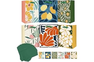 qiqee 7.9"x4.3"x9.6" 6PCS Clash Flowers Paper Gift Bags with Tissue Paper Handles Medium Size（6pcs Bags +18pcs Tissue Paper ）