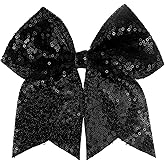 ZOLYCO Large Glitter Cheer Bows Clips, Jumbo Big 7 Inch Cheerleading Sequin Hair Bow Hair Accessories for Teens Girls Football Sports Cheerleader Outfit Uniform (Black)