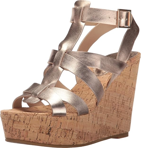 Amazon.com | Pelle Moda Women's Rayjay Platinum Gold Metallic Nappa Wedge | Platforms & Wedges