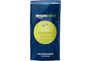 Amazon Fresh, Organic Fair Trade Peru Whole Bean Coffee, Medium Roast, 12 Oz