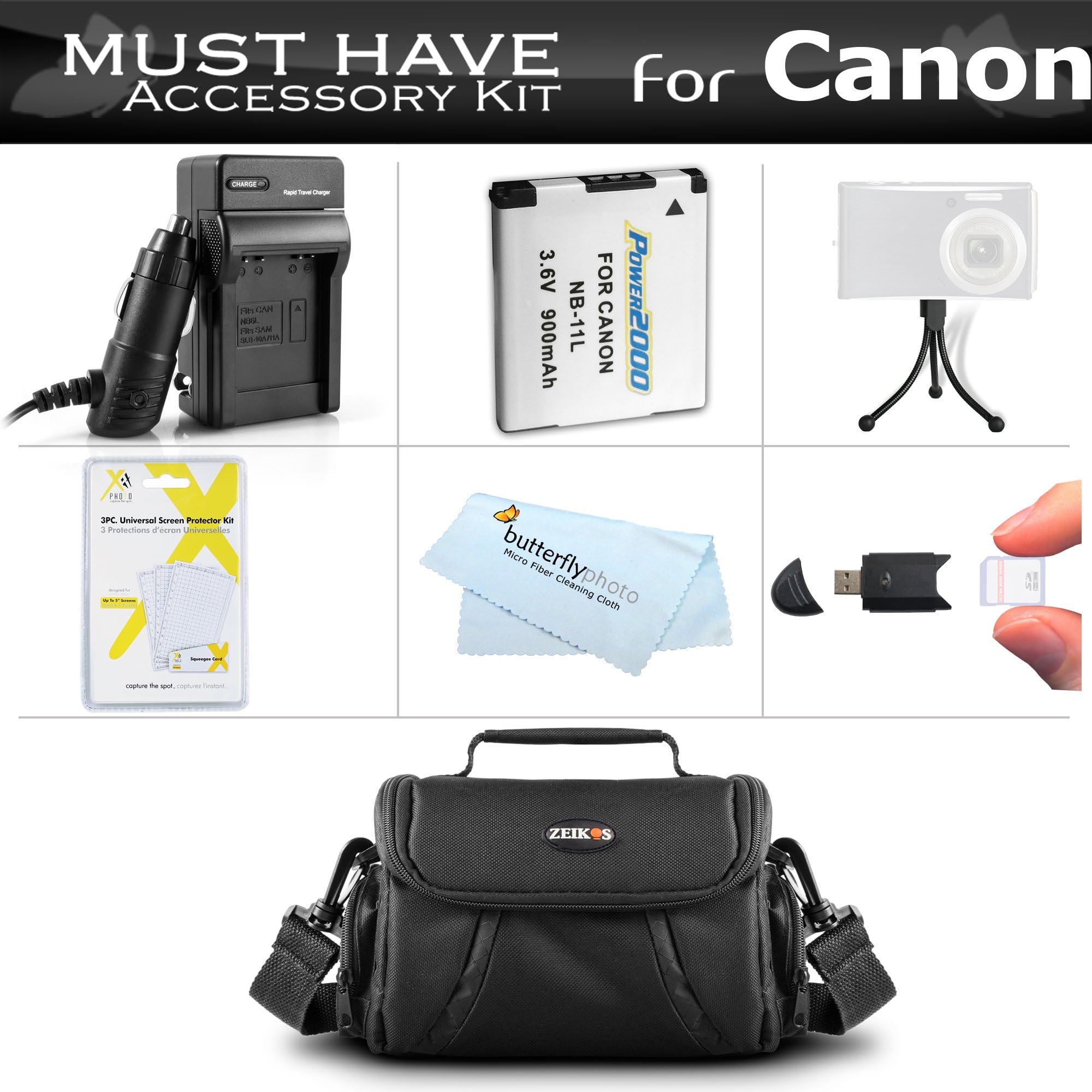 Must Have Accessory Kit for Canon Powershot SX400 is, SX410 is, SX420 is Digital Camera Includes Extended Replacement (900maH) NB-11L Battery + Ac/Dc Charger + Deluxe Case + Screen Protectors + More