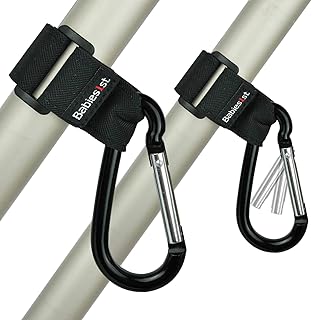 Babies1st Kinderwagen Haken, Anti-Rutsch Stroller Hooks, Kinderwagenhaken, Karabiner Kinderwagen Befestigung für Wickeltasche Black Hooks 2er Pack