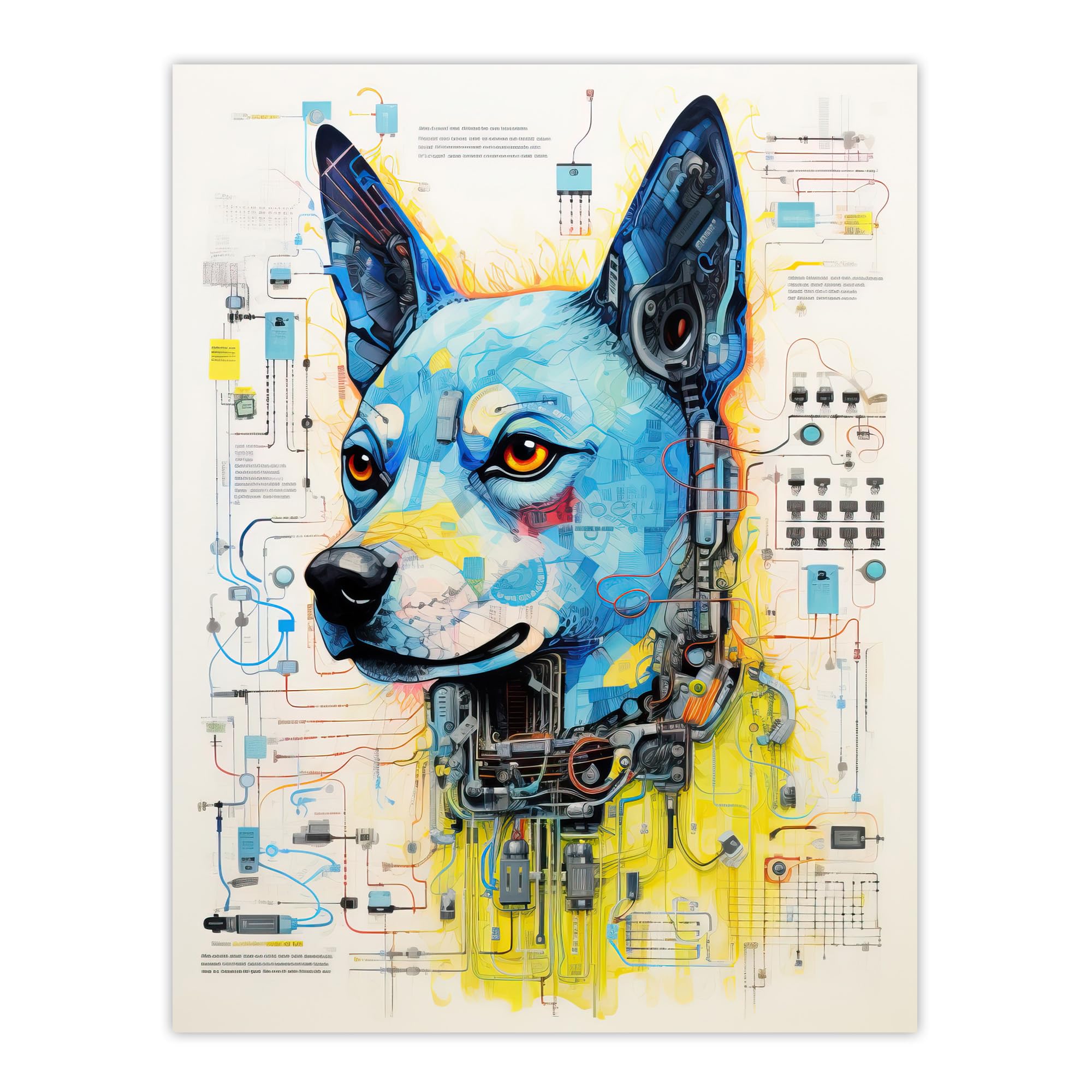 Artery8 Dog Robot Hybrid Schematic Blueprint Futuristic Secret Complex Arcane Manuscript Gift For Him Man Cave Extra Large XL Wall Art Poster Print