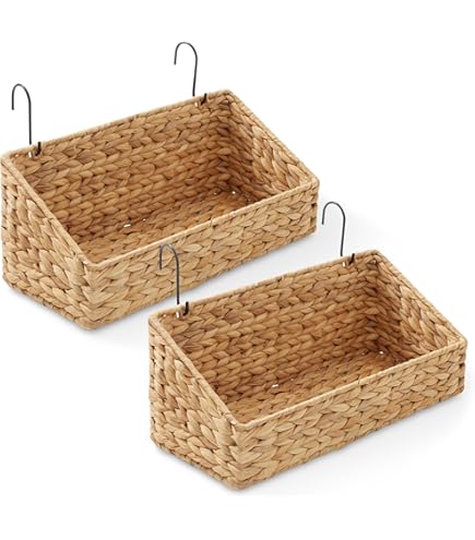 Boho Wall Hanging Baskets Set Of 2 - Hand-Woven Storage Baskets For Kitchen, Living Room & Garden