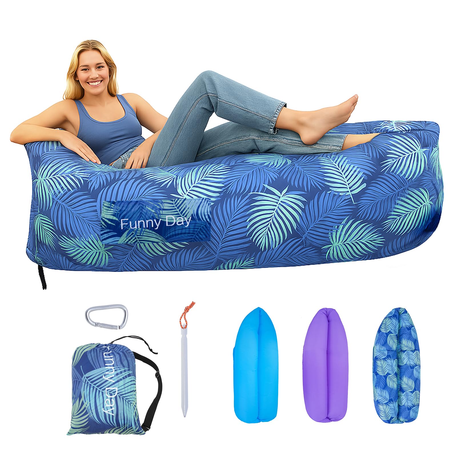 Photo 1 of Inflatable Lounger, 210T Polyester air Sofa, Inflatable Couch for Camping, can Withstand 450 lbs air Chair, Pocket and Matching Bag, Convenient Beach Blow up Couch?Ideal Outdoor Gifts for Adults