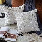 Decorative Pillow Covers 18x18 Inch Throw Pillow Covers Couch Pillows for Living Room Sofa Farmhouse Boho Modern Accent Throw Pillows Bed Home Decor Set of 2 White Fur with Silver Leaves