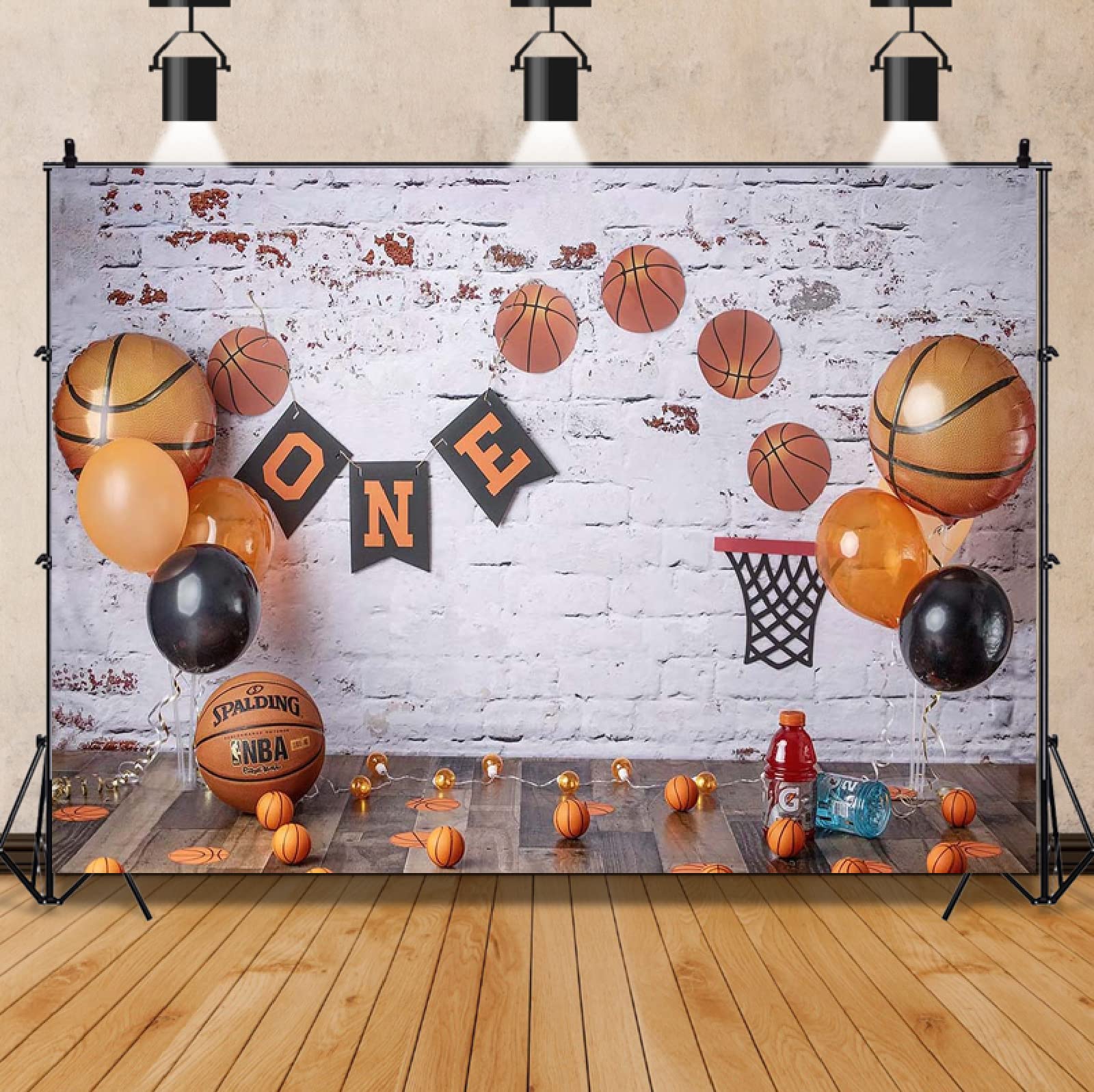 Photo 1 of Basketball Theme Photography Backdrop Baby Boy 1st Birthday Cake Break Portrait Background Basketball Balloons Decoration Baby Shower Banner Basketball Backdrop 1st Birthday Photo Booth Props,7x5ft
