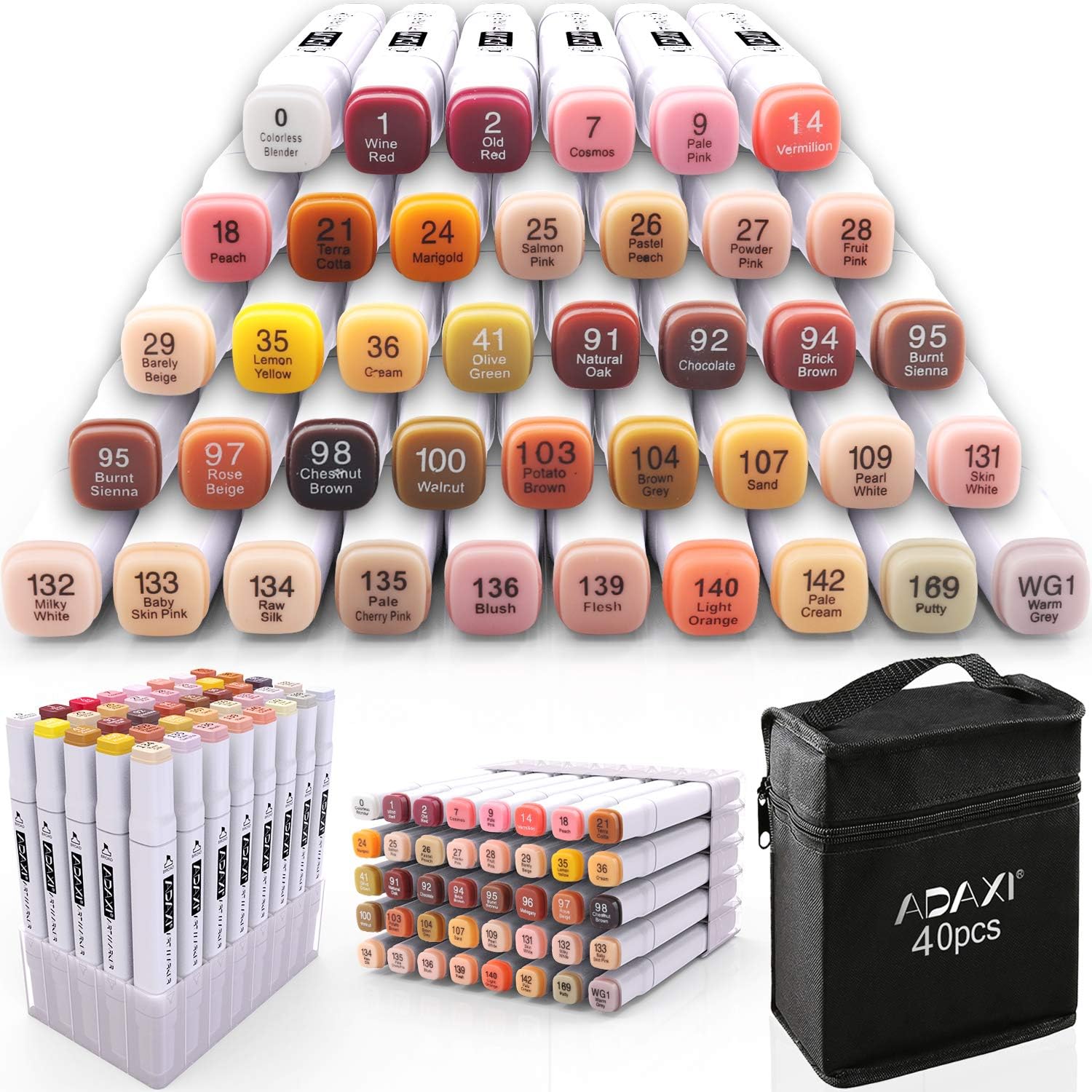 40 Colors Skin Tone Markers with Standing Base, Alcohol Based Markers