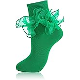 MKYSZLT Women Big Ruffle Ankle Socks Adult Double Lace Frilly Socks Fold Cuff Cotton Ruffled Dress Crew Bobby Bride Sock