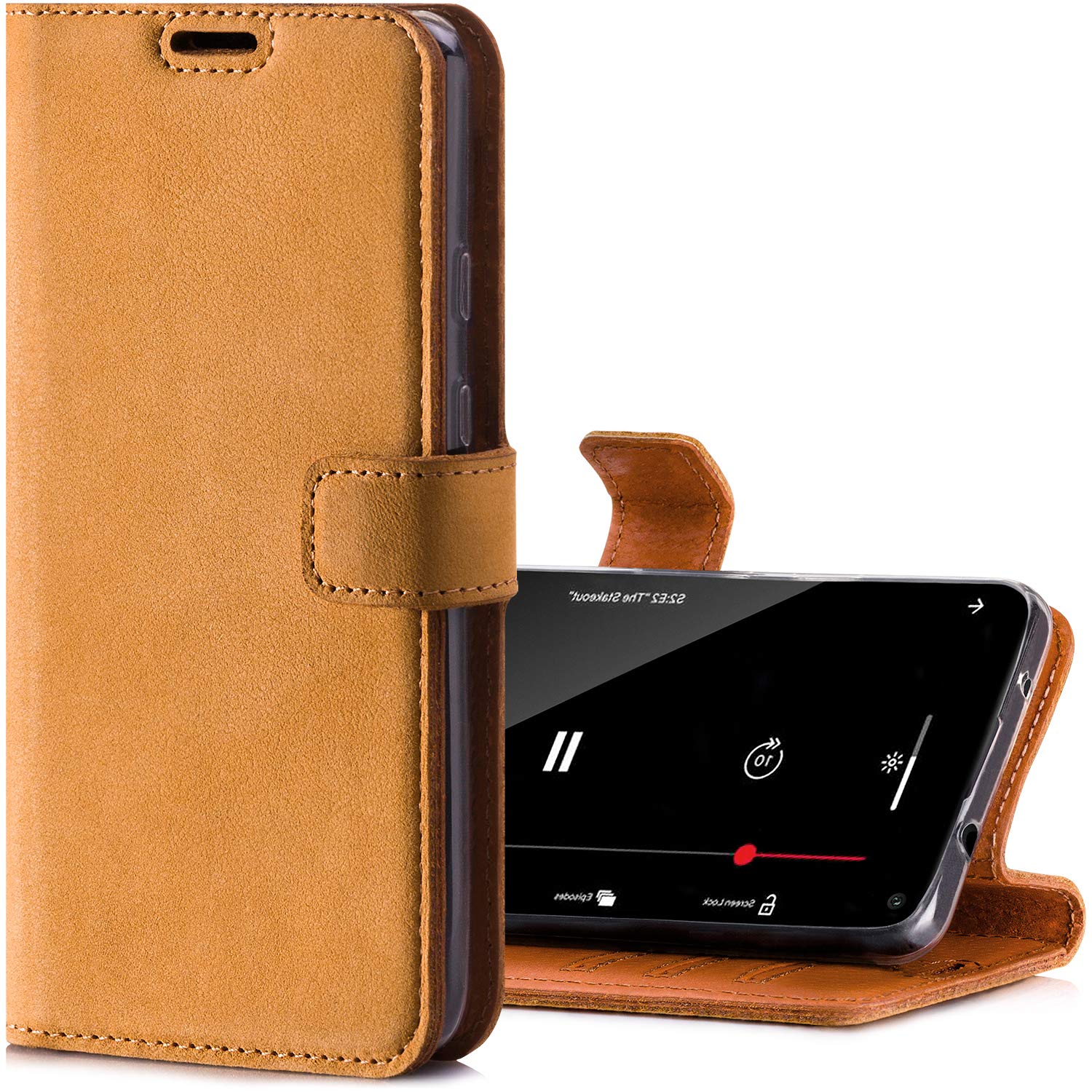 Surazo Leather Wallet Mobile Phone Case Compatible with Apple iPhone 12 mini - Flip & Fold Smartphone Case with Stand RFID Blocker Magnet Closure, 3 Slots for Bank Cards - Handcrafted European Leather