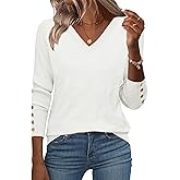 Zeagoo Womens V Neck Sweaters Shirts Long Sleeve Lightweight Ribbed Knit Pullover Sweater Blouse Tops with Buttons Oufits