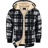 Little Beauty Zip Up Hoodies for Men Sherpa Lined Flannel Jacket Winter Warm Plaid Coat with Pocket