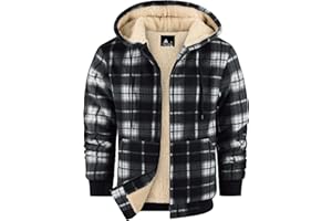 ZITY Heavy Thick Hoodies for Men Plaid Flannel Warm Sherpa Fleece Lined Winter Full Zip Up Coat