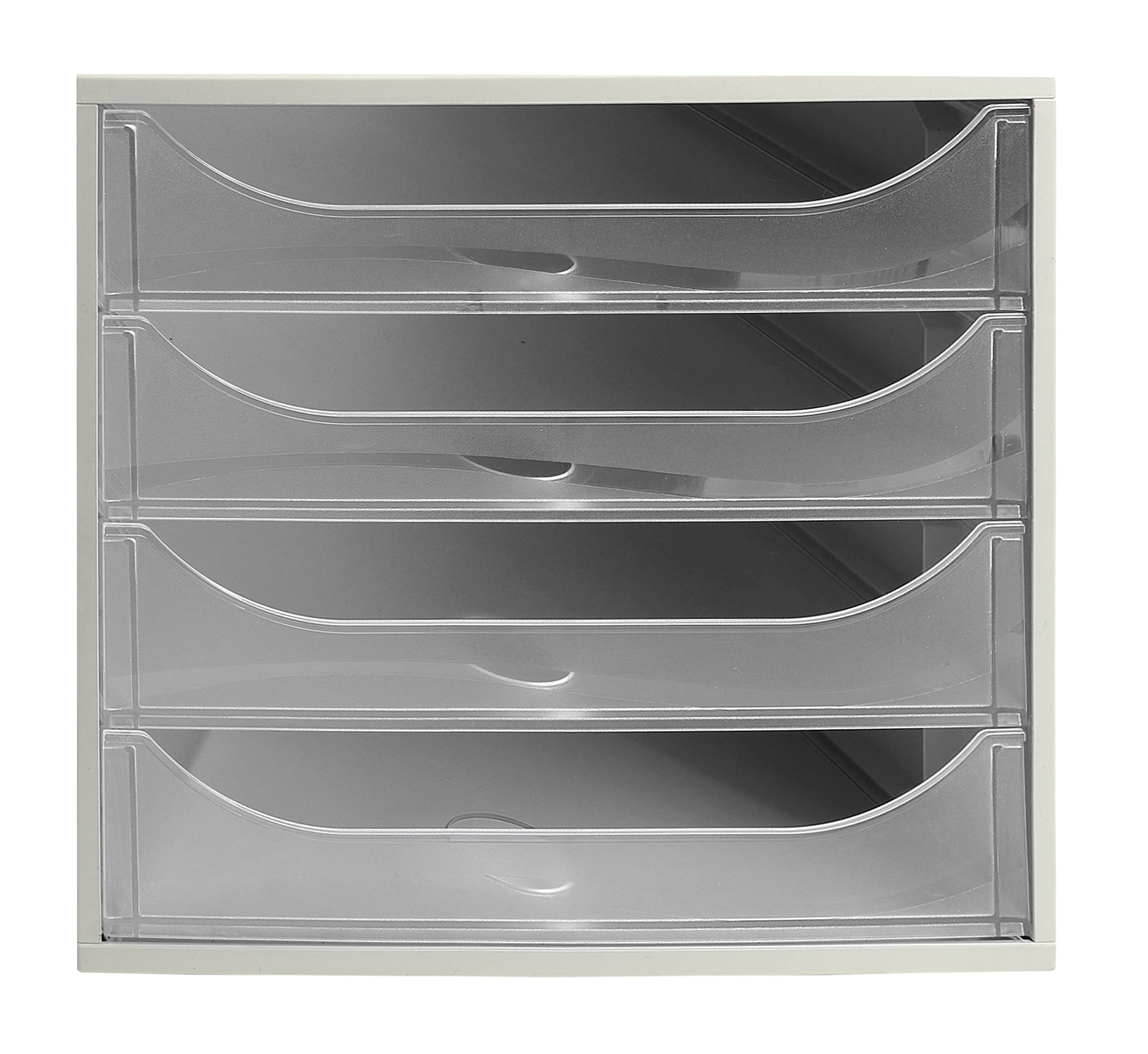 Exacompta - Ref 228323D - EcoBox Drawer Set - 248 x 284 x 234mm in Size, 4 Drawers, Suitable for A4+ Documents, Stackable, Safety Stop Feature - Clear Drawers