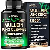 Mullein Lung Detox - Mullein Leaf Extract - Marshmallow Root | Echinacea | Oregano | Quercetin | NAC - 15-in-1 Lung Support & Cleanse for Smokers Supplement - Made in USA - As Drops - 60 Capsules