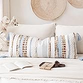 NUYECY Chenille and Cotton Long Pillow for Bed,Striped Textured Boho Long Lumbar Throw Pillow Cover 14x36,Neutral Accent Deco