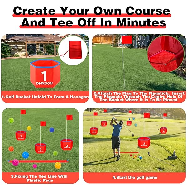 DHXGON BACKYARD GOLF GAME WITH 2 CLUBS, PORTABLE 6 HOLE GOLF COURSE, OUTDOOR YARD GOLF CHIPPING GAME FOR FAMILY AND ADULTS, BEACH, PARK, LAWN, FIELD DAY REUNION PARTY GAMES