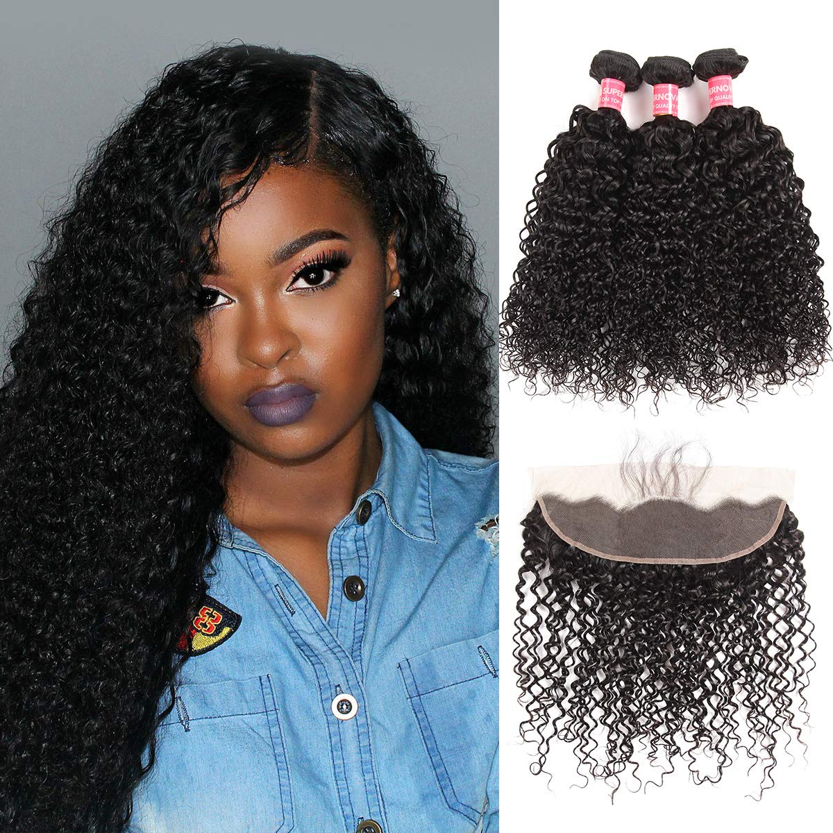 Supernova Brazilian Long Curly Virgin Hair Bundles With 13x4 Full