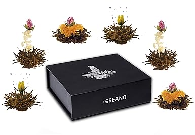 Creano Teeblumen Mix 6er ErblühTee'Schwarzer Tee' in edeler Magnetbox mit Silberprägung