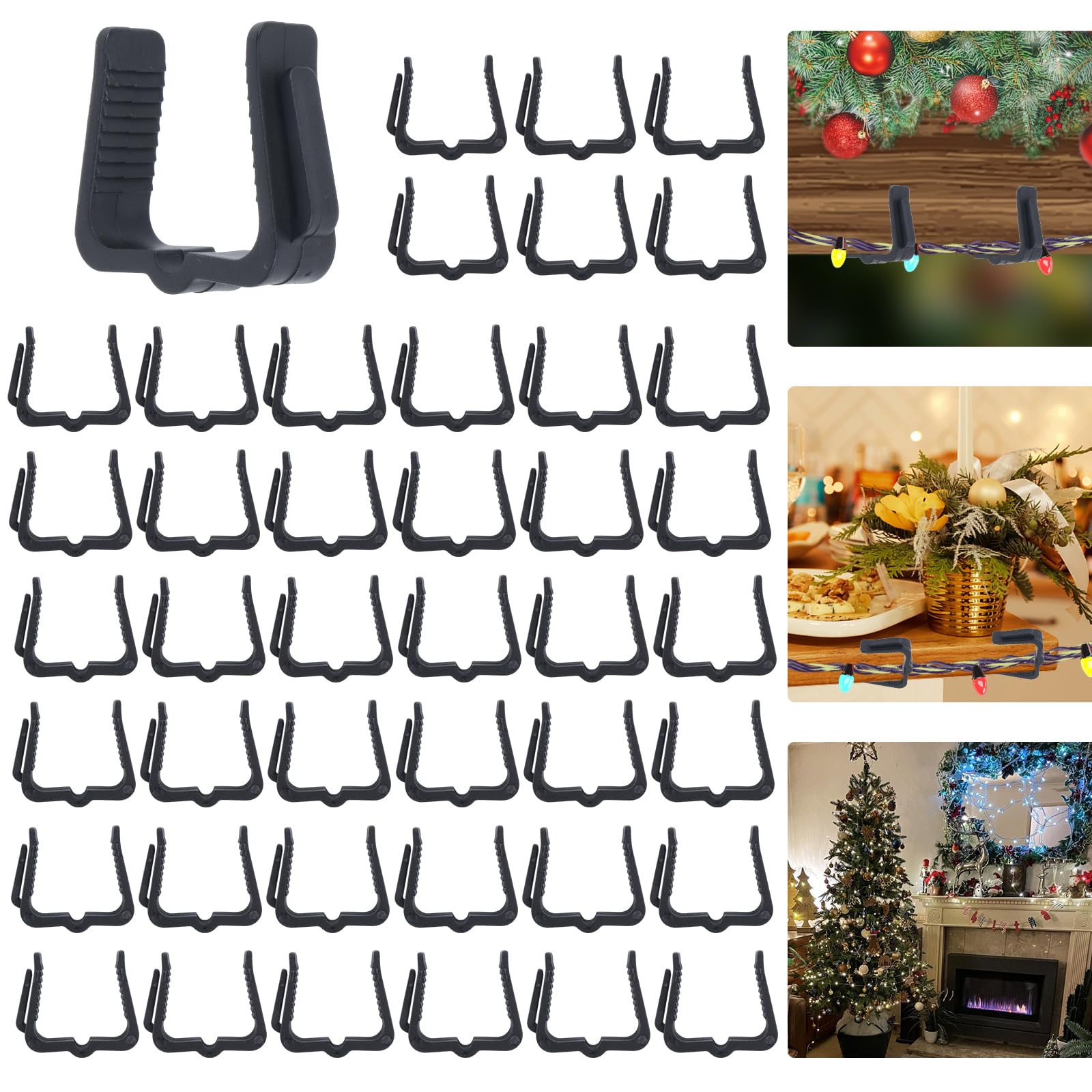 Lifreer 50PCS Christmas Light Clips, Gutter Hooks for Outdoor String Lights, Mini Plastic Clips for Christmas Party Outside Decoration (Black)