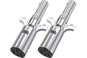 2 Pcs 7 Way Round Trailer Plug with Spring Guard for RV Semi Truck Trailer SAE J560 Style Zinc Die-Cast 7-Pin Trailer Connect