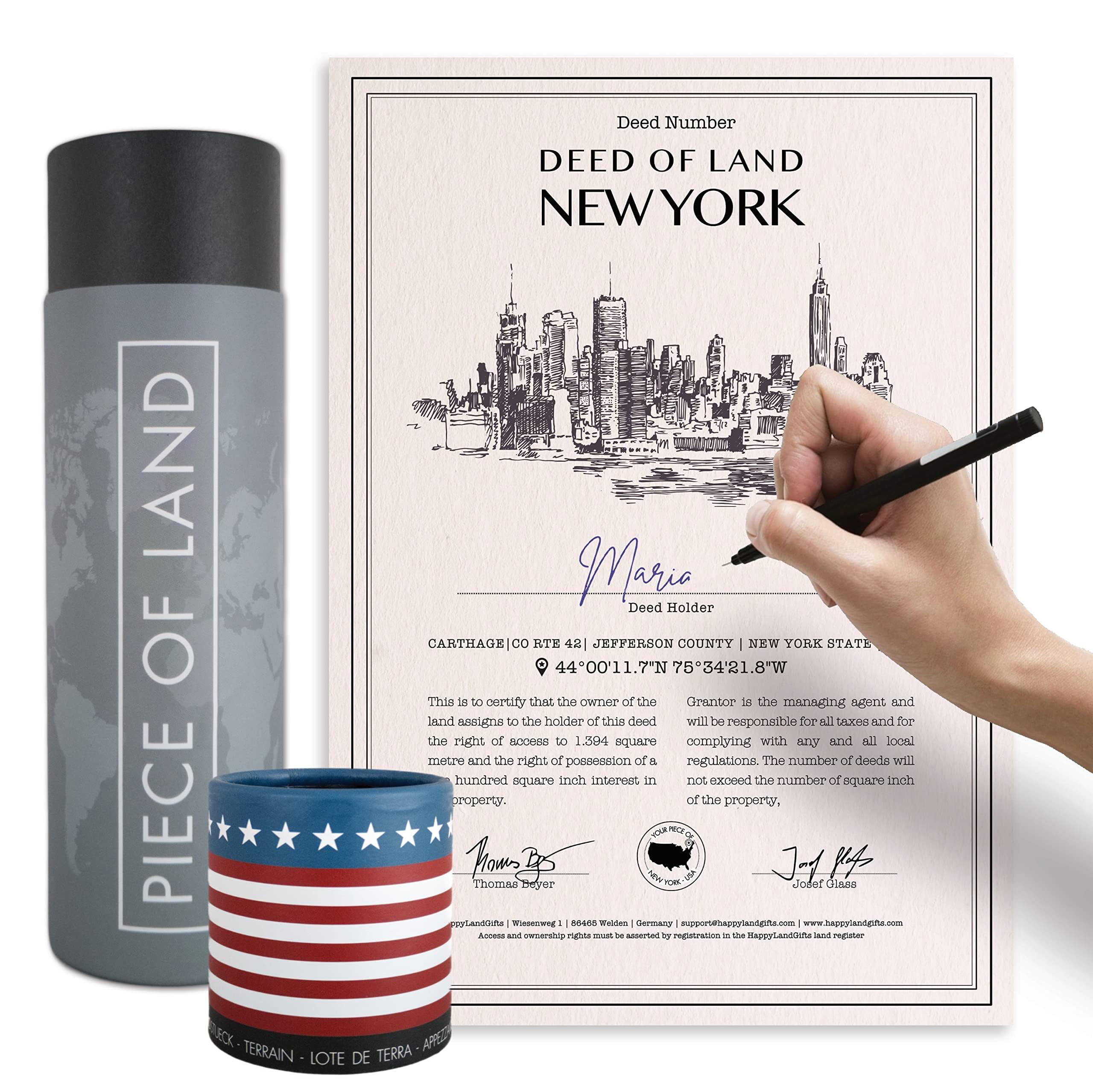 happylandgifts® Real Piece of Land - NEW YORK | Unique Gift for Family and Friends | Personalized Land Owner's Certificate for Women and Men | New York Gift ideas — image 1