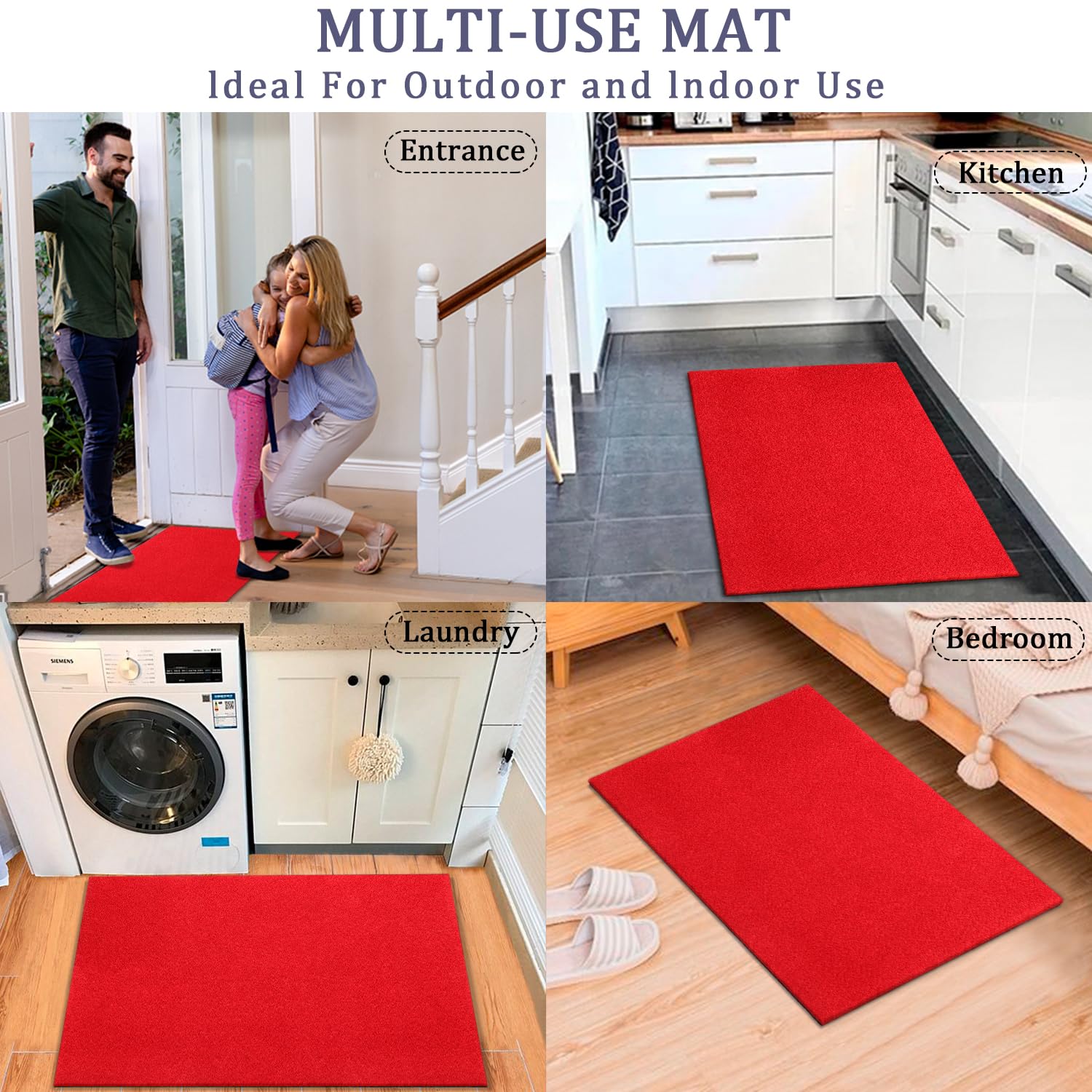 AAZZKANG Red Door Mat Set of 2 Non Slip Durable Multi-Purpose Outdoor Indoor Mat Large 36"x24" Ultra Absorb Mud Easy to Clean Entry Doormat for Inside,Outside,Patio,High Traffic Areas - Image 5