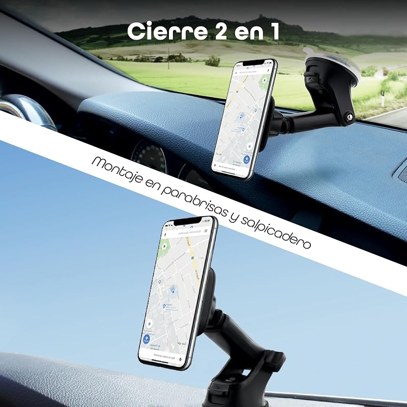 Suporte para Telemóvel Magnético Sora, 6 ímanes potentes – Braço ajustável – Rotação de 360° – Ventosa 2 em 1 – Acabamento em carbono – Preto