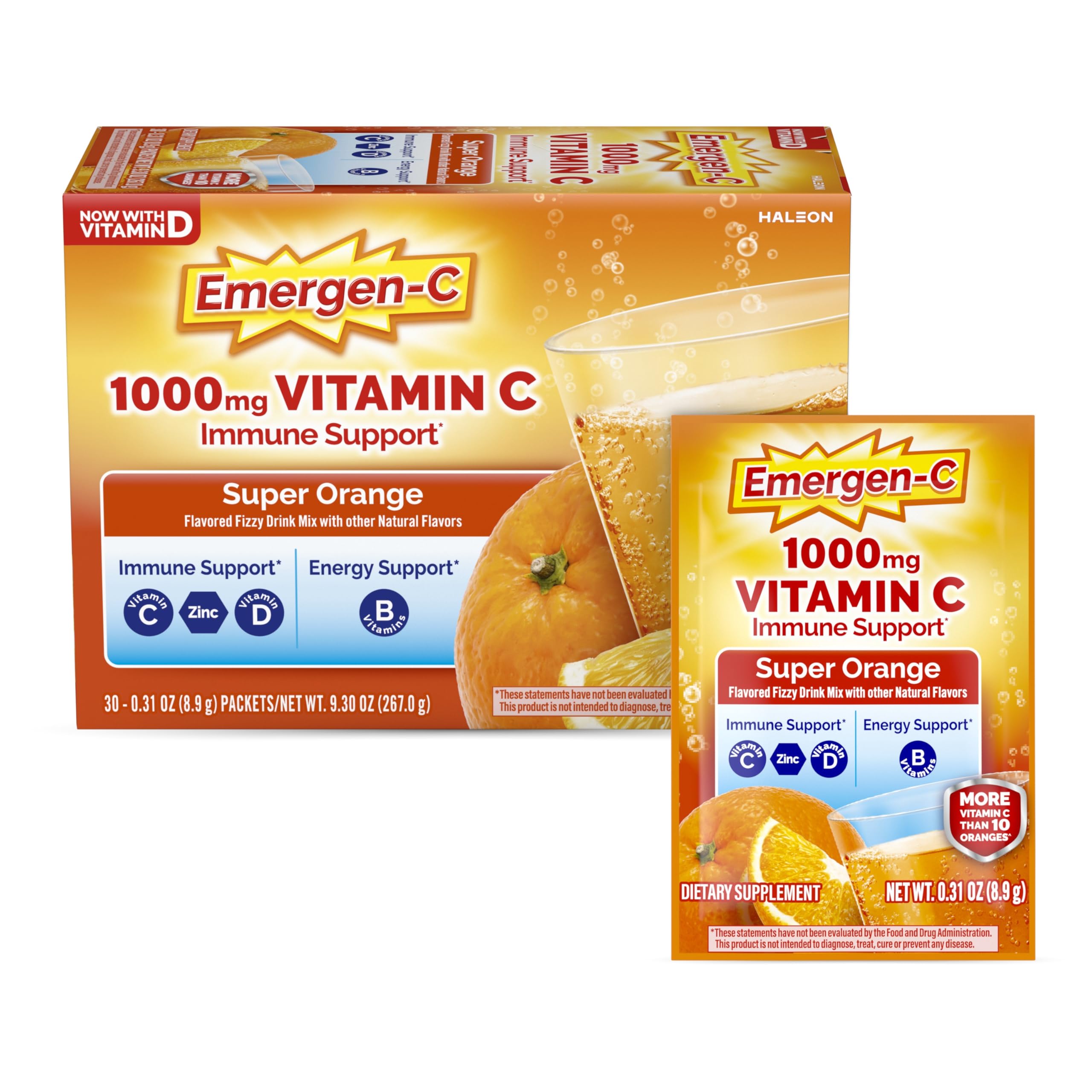 Emergen-C 1000mg Vitamin C Powder, with Antioxidants, B Vitamins and Electrolytes, Vitamin C Supplements for Immune Support, Caffeine Free Drink, Cranberry Pomegranate Flavor-30 Count/1 Month Supply