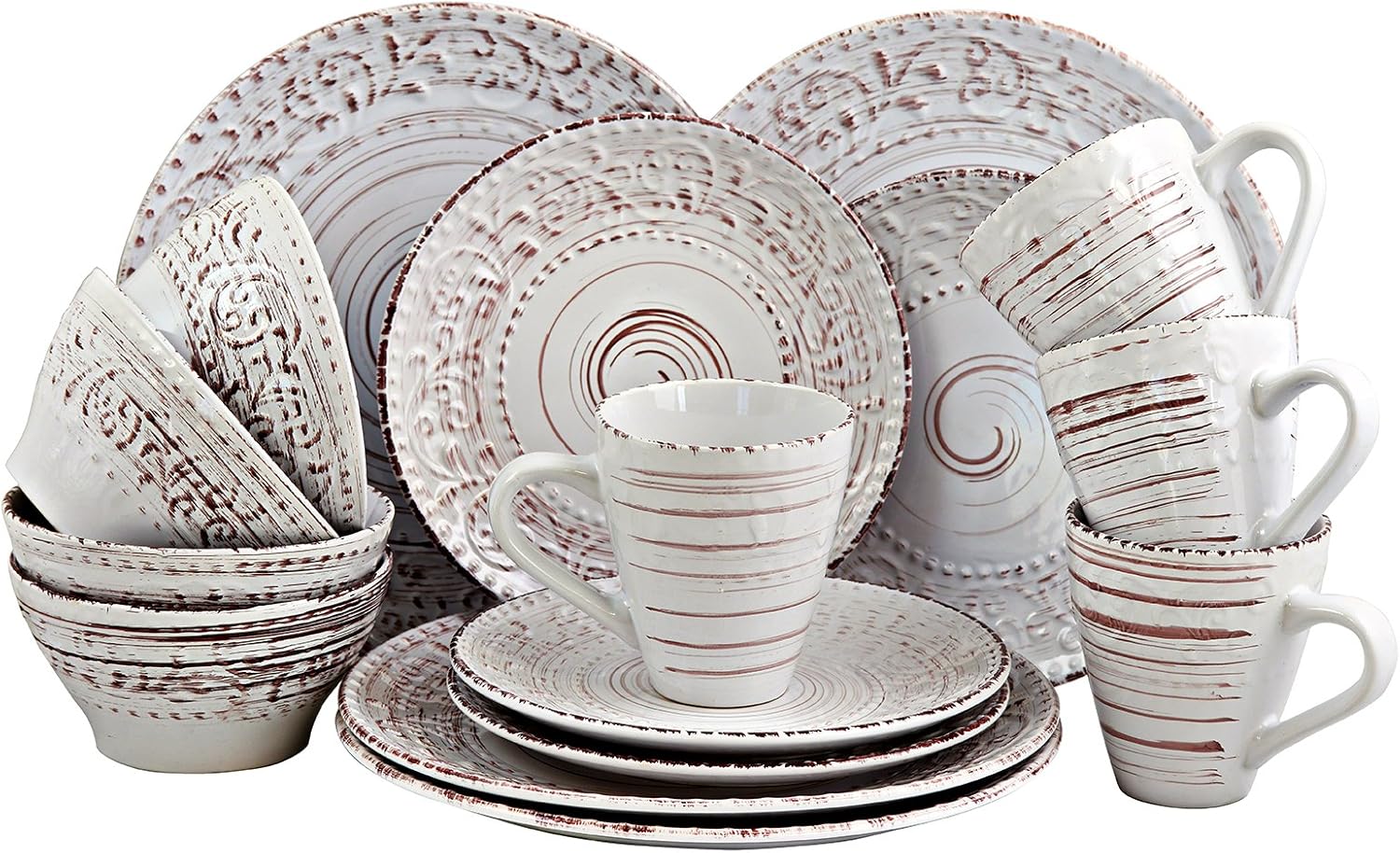  | Elama Embossed Stoneware Ocean Dinnerware Dish Set, 16 Piece, Turquoise: Dinnerware Sets