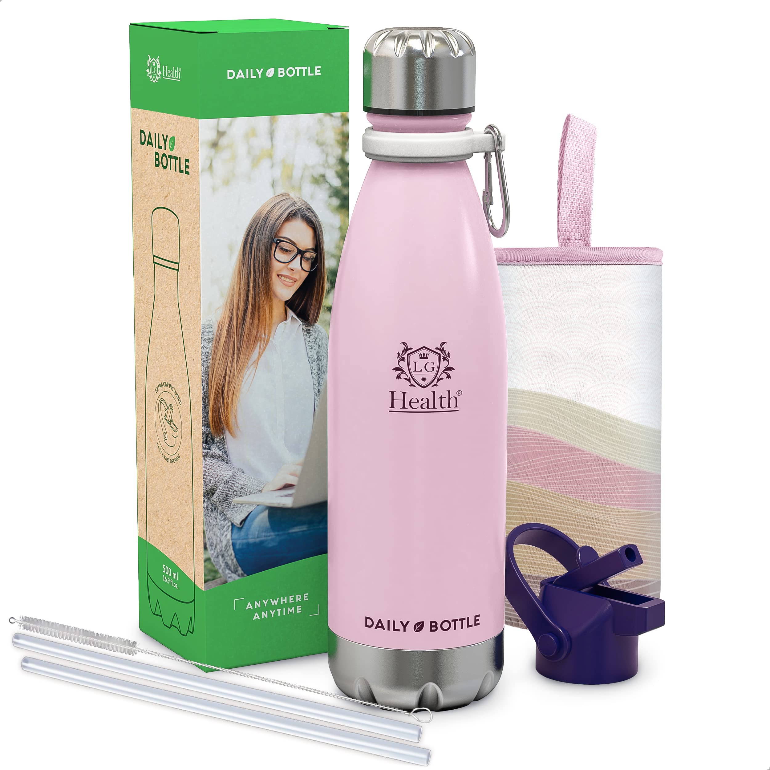 LG Luxury & Grace 500ml Insulated Stainless Steel Water Bottle, Double Wall, Cold 24 Hours, Hot 12 Hours