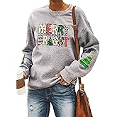 Christmas Sweatshirts for Women Merry and Bright Shirts Cute Xmas Holiday Party Pullover Blouse B-grey