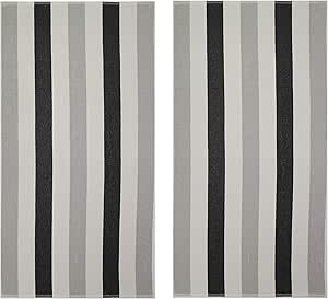 COTTON CRAFT - Terry Beach Towel 30x60-2 Pack - Cabana Stripe Grey Black - 400 GSM - 100% Pure Ringspun Cotton - Highly Absorbent Easy Care Machine wash - Use for Picnic Poolside Colorful Bath Towel