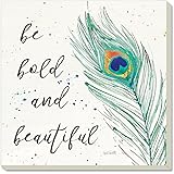 CounterArt Be Bold and Beautiful-Peacock Feather Absorbent Coasters, Set of 4