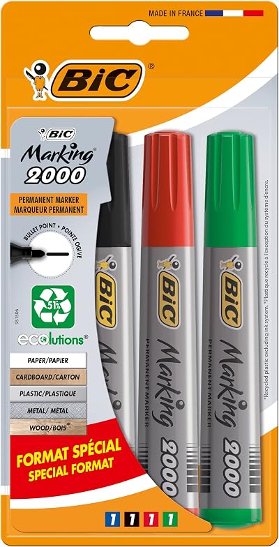 BIC TS-140401 Marking 2000 Bullet Tip Permanent Marker Pack of 4 Assorted Colors
