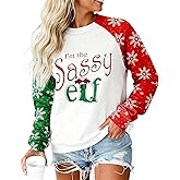 Fiscrat Women Im The Sassy Elf Sweatshirts Merry Christmas Sweatshirts Funny Pullover Christmas Lightweight Tops Shirts