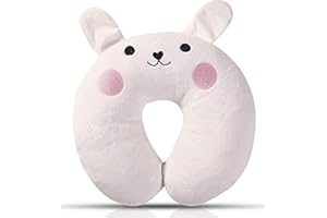 Little Grape Land Kids Travel Pillow 3-8 Y/O - Travel Essentials for Kids Road Trip,Soft Memory Foam Neck Pillows for Airplane,Car Seat,Traveling for Boys/Girls - Ivory Bunny