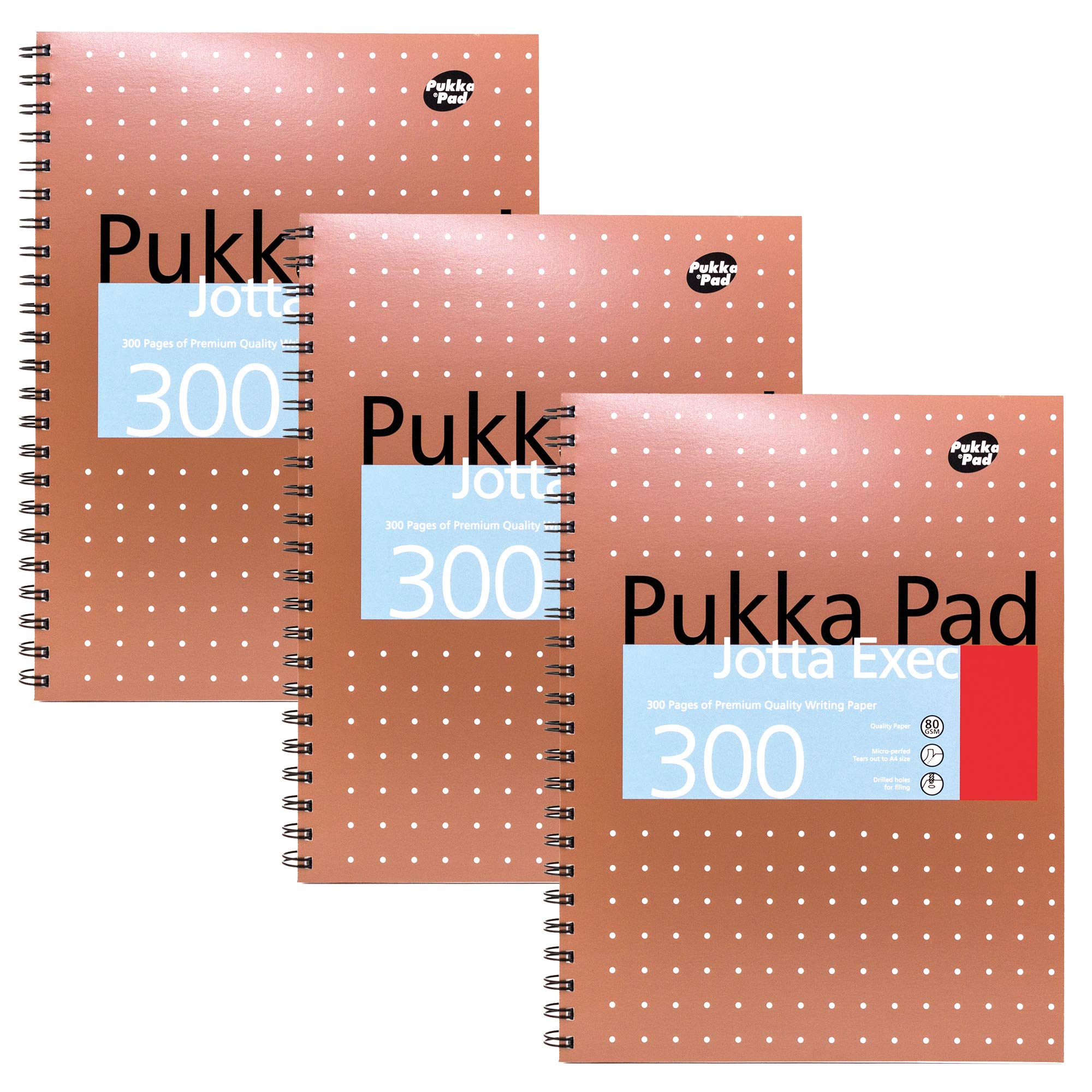 Pukka Pad, A4+ Metallic Jotta Executive Book 3 Pack - Wirebound Notebook with 8mm Lines and 80GSM Paper - 300 Pages