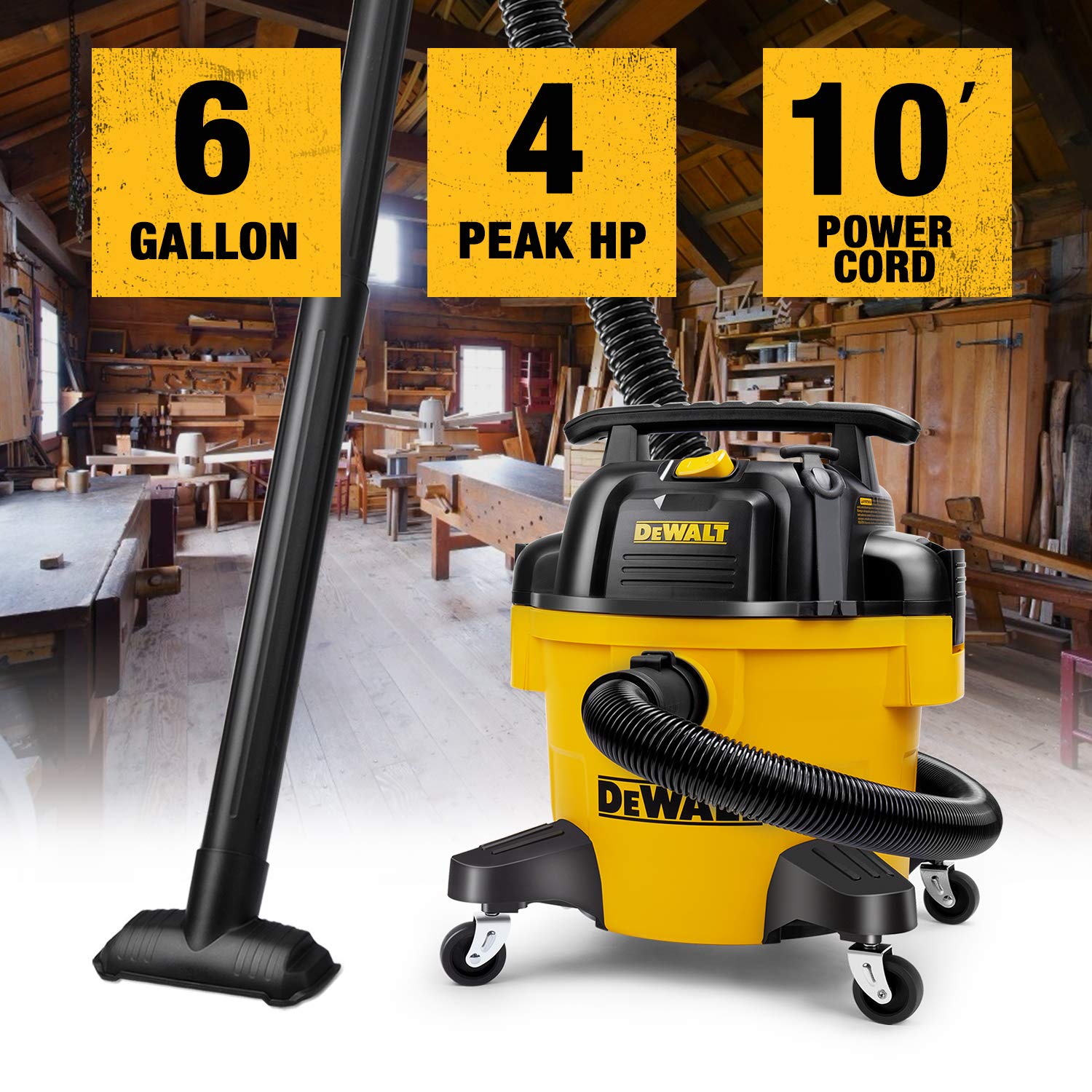DEWALT 6 Gallon DXV06PZ 4 Peak HP Poly Wet/Dry Vac, HeavyDuty Shop