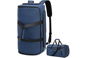 VESSGRA Garment Bags for Travel, Convertible Garment Duffle Bag for Men Women, Carry On Garment Backpack, 4 in 1 Travel Suit Bag with Shoe Compartment, Large Weekender Bag-Blue