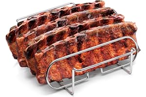 Sorbus Non-Stick Rib Rack - Porcelain Coated Steel Roasting Stand – Holds 4 Rib Racks for Grilling & Barbecuing - Perfect BBQ Accessories for Smoker and Grill - Durable and Convenient Design (Silver)